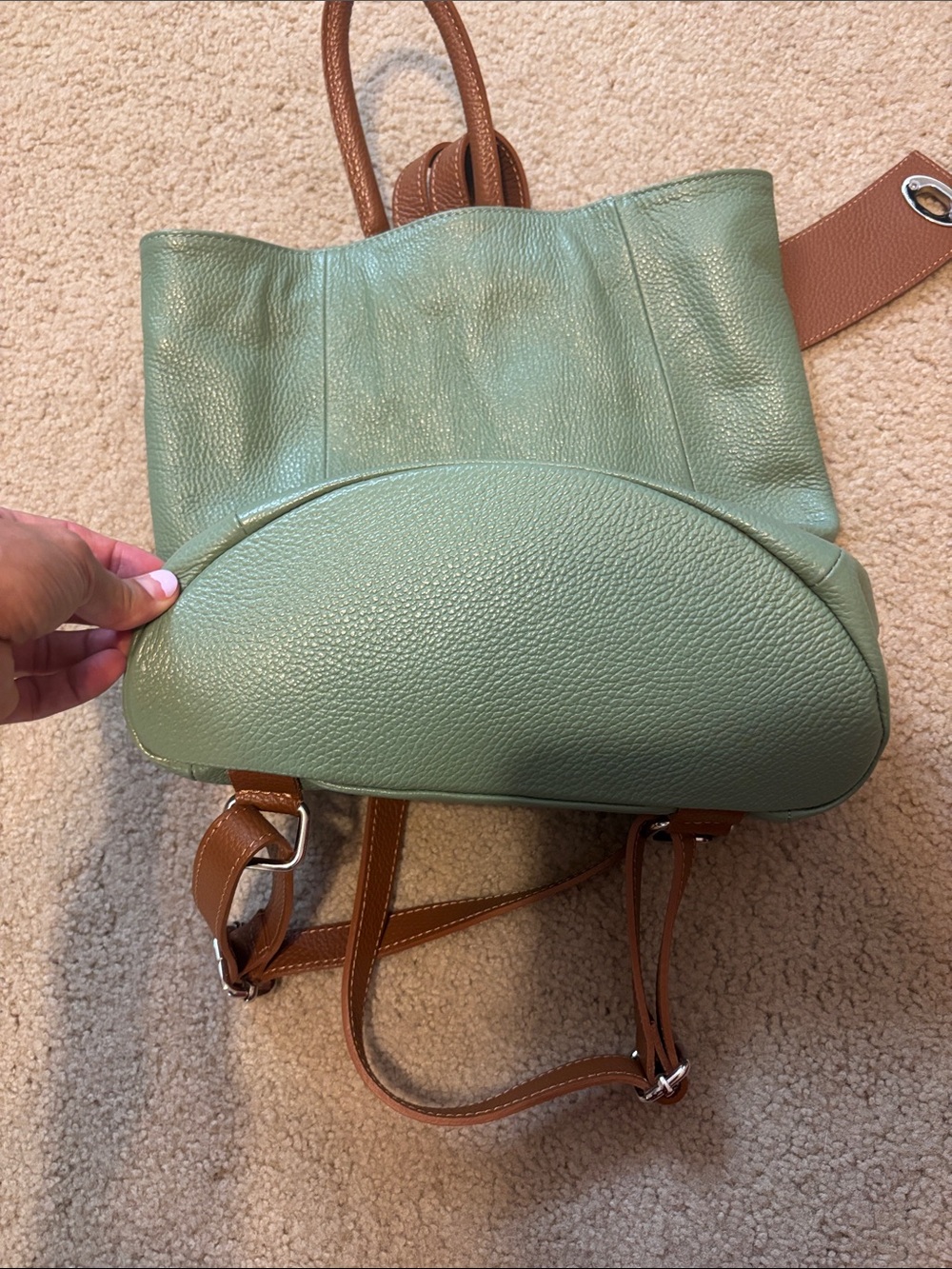 Two Toned Leather Backpack with Wrap Closure - Picture 7 of 7